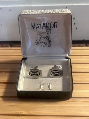 Silver Oval Cufflinks - Black Inlay